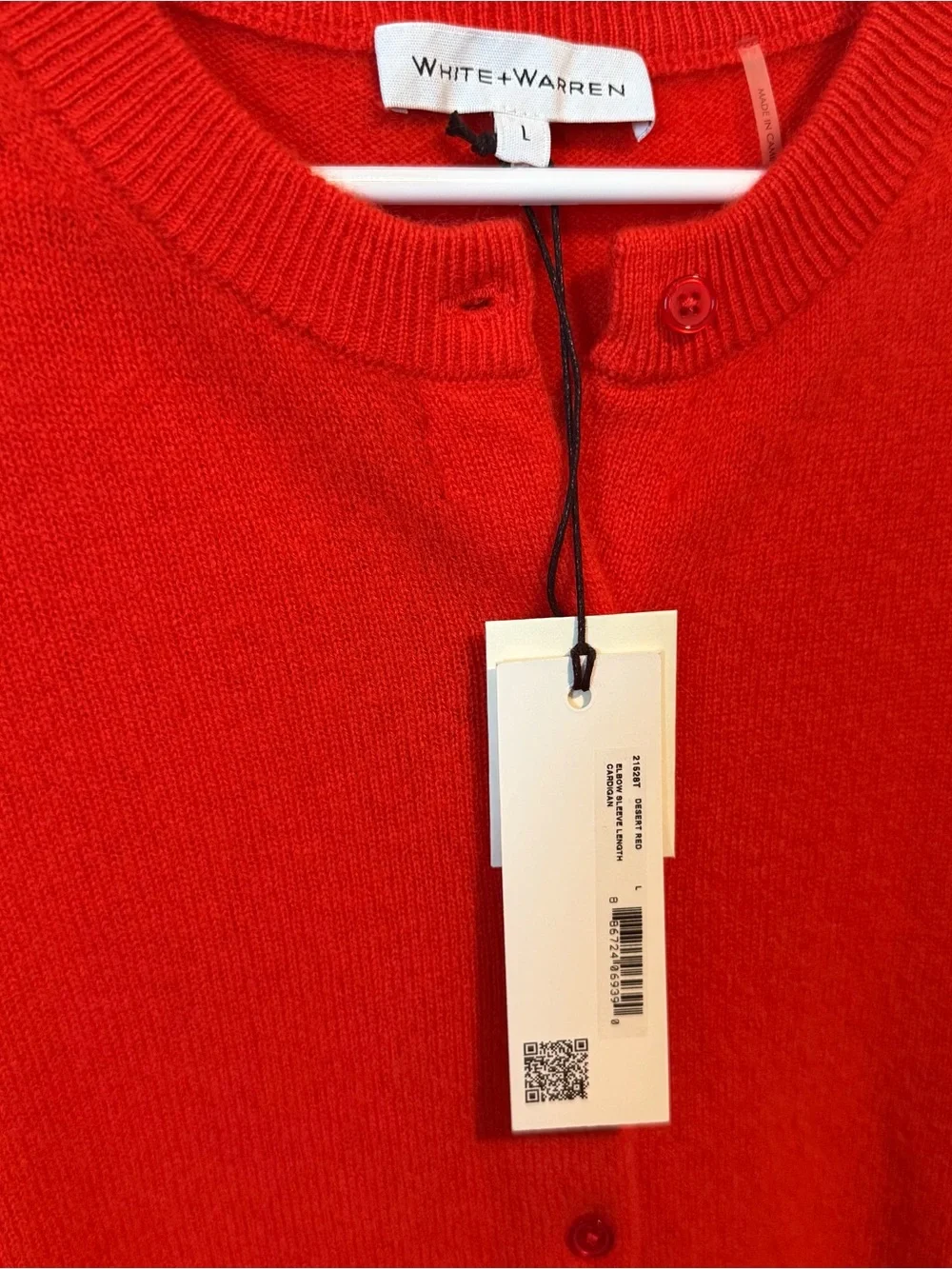 White + Warren 100% Cashmere Short-Sleeve Cardigan in Color Desert Red NWT - Picture 5 of 5